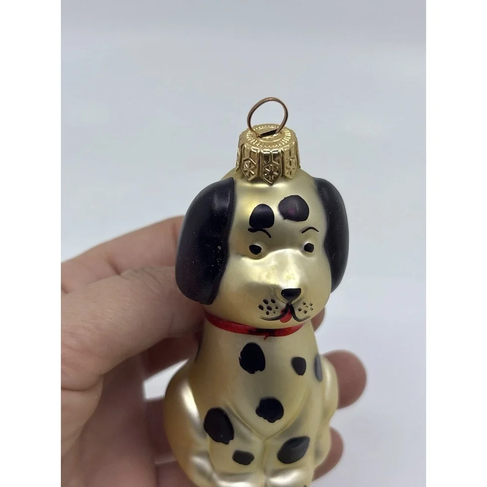 Vintage Hand Blown Glass Dalmatian‎ Dog Black White Dog Ornament
